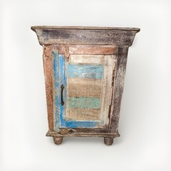 Antique Handmade Multicolor Distressed Wooden Panel Door Cabinet with Shelf