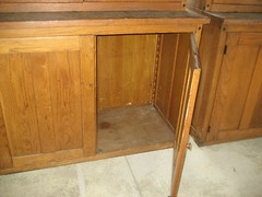 circa 1910-20 antique OAK stepback CUPBOARD school SCIENCE lab CABINET 48″w x 78