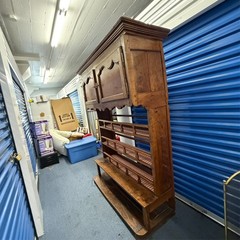 Antique Carved Wood Hutch – Rustic Farmhouse Storage Cabinet With Shelves Doors