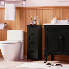 Bathroom Storage Cabinet Side Cabinet with 4 Drawers Entryway Cupboard Black