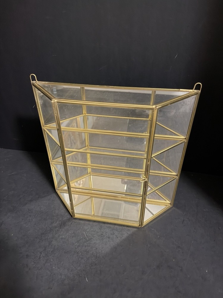 vintage brass and glass mirror curio cabinet