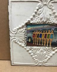 VTG Shabby 11″ Sq. 4×6 Photo Tin Ceiling Metal Tan Picture Frame Old 389-26B
