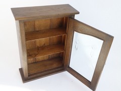 Antique Oak Cabinet with Beveled Glass Door Art Deco Apothecary Cut Floral Glass