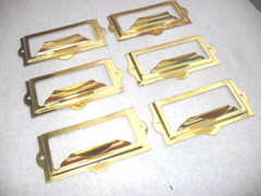 Vintage Card Catalog Library Cabinet Brass Pulls Lot of 6