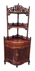 Vintage Chinese Solid Rosewood Corner Etagere Cabinet Carved Whatnot Shelf Heavy