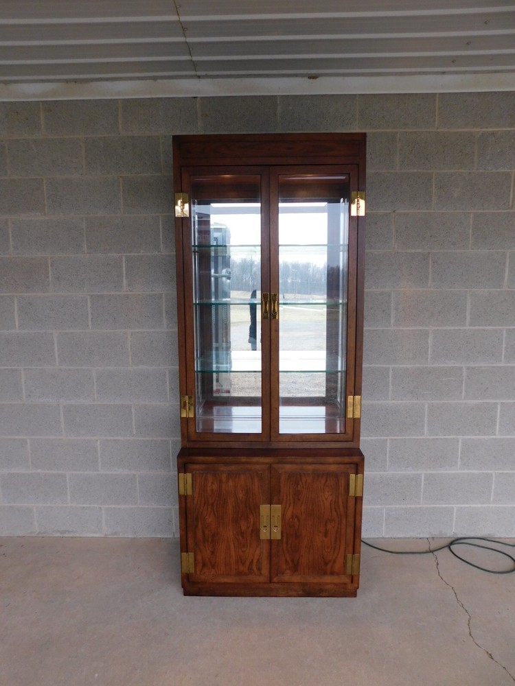 Henredon Scene One Campaign Style Light 2 Pc Curio Cabinet 82″h X 32″w “B”