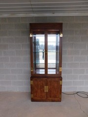 Henredon Scene One Campaign Style Light 2 Pc Curio Cabinet 82″h X 32″w “B”