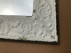 VTG Decorative White Salvaged Tin Ceiling 23″ SQ. Metal 13″ Mirror Old 640-26B