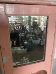 Shabby Antique Oak Medicine Cabinet Beveled Mirror Pink Cottage Chic Vtg 47-26E