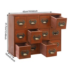 12-Drawer Vintage Wooden Desktop Storage Cabinet Brown Tabletop Organizer