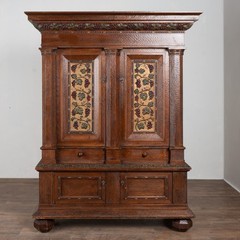 19th Century Large Swedish Hand-Carved and Painted Pine Cabinet with Grape Vine