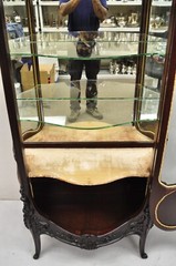 French Louis XV Mahogany Hand Painted Curved Glass Vernis Martin Curio Cabinet