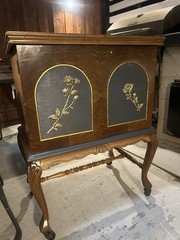 Antique Wood Bar Cabinet Floral Carvings Raised Panel Doors
