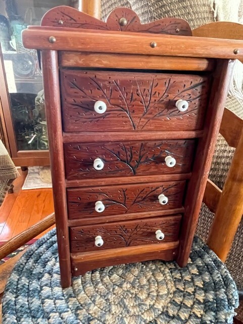 Vintage Antique Hand Made Wooden Multi Drawer Hanging Cabinet Carved Studded