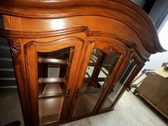 Antique Brown Wood China Cabinet 7 Glass Doors Drawer Ornate Carvings 60x20x80in