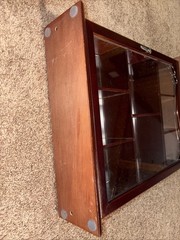 Vintage Wood Glass Door Wall Hanging Display Curio Cabinet 21×13.5 X4 Mirror