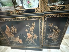 Vintage Drexel Heritage Asian Chinoiserie Black China Cabinet Curio Storage