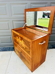 Beautiful Vintage Mid Century Art Decor Bavarian Inlaid Cocktail Dry Bar Cabinet