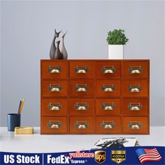 16 Drawers Tabletop Library Card Catalog Cabinet Vintage Apothecary Storage Box