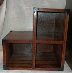 Vintage Lacquerware Oak 3 Drawer Lotus Flower Wooden Card/Jewelry File Cabinet