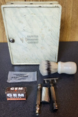 Vintage Safetee Shaving Cabinet Wall Mount Shaving Brush, Gillette Razor, Blades