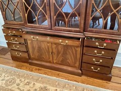 Vintage Two-Piece Hickory Chair Mahogany Breakfront China Cabinet