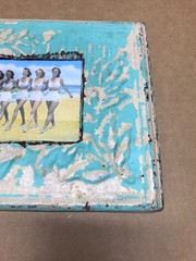 VTG Shabby Photo 4×6 Tin Ceiling Metal Teal Blue Picture Frame Old 446-26B