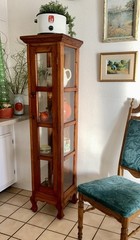 Vintage Solid Wood Tall Narrow Display Cabinet Farmhouse Decor
