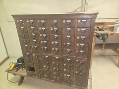 Antique Oak Apothecary Cabinet File General Store Hardware Library Drawers