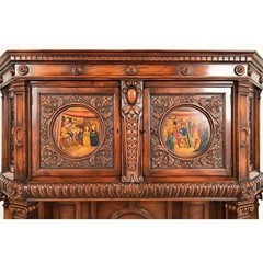 Antique French Renaissance Revival Ornate Carved Walnut Bar Cabinet, Circa 1890s