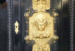 Beautiful Louis XVI Black and Gold French Cabinet (43″ x 12″ x 76″)