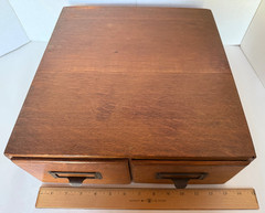 Card Catalog File Cabinet Library Recipe Box Antique Oak 2 Drawer – Brass Pulls
