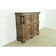 Antique Danish Renaissance Revival Carved Oak Bar Cabinet, Circa 1890s