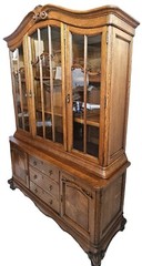 Vtg Country French Louis XV Quarter Sawn Oak China Cabinet Hutch Carved 1930s