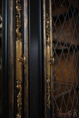 69061: MARGE CARSON Monumental Black Painted Finish China Cabinet
