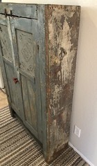 1800s Antique Punched Tin Panel Wood Pie Safe Cabinet Robin Egg Blue Farmhouse