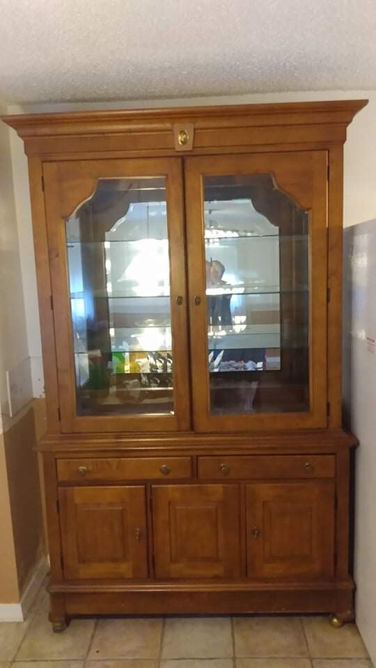 2-piece SOLID WOOD VINTAGE CHINA DISPLAY CABINET by Paddock