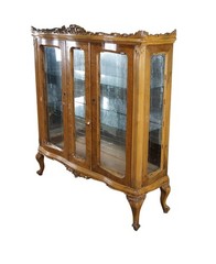 Antique Italian Baroque Rococo Walnut Burr Curio Display Cabinet Glass Showcase
