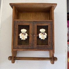 Vintage Farmhouse Wall Cabinet Primitive Cupboard Rustic Wood/ Paper Towel Chef