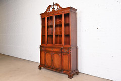 Bernhardt Georgian Carved Mahogany Breakfront Bookcase Cabinet