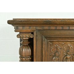 Antique Danish Renaissance Revival Carved Oak Bar Cabinet, Circa 1890s