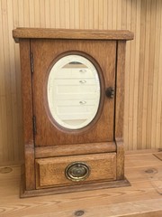 Antique Oak Apothecary Medicine Cabinet Bevelled Mirror Drawer 1920s/30s