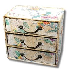 MID-CENTURY Floral 3-Drawer Sewing Set Kit: CONTENTS FULL Boudoir Shabby Country
