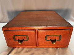 Antique Wood 2 Drawer Index Card Cabinet Recipe File Library Cabinet Dovetails