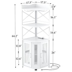 Corner Bar Cabinet with Power Outlet Industrial LED Strip Black
