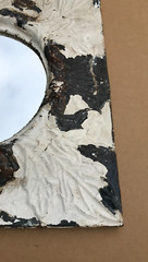 VTG Salvaged 23″ Sq. Shabby White Tin Ceiling Wrapped Wreath 12″ Mirror 1894-23B