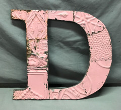 Decorative Salvage Tin Ceiling 16″ Patchwork Metal Pink VTG Letter D Old 330-25B