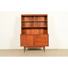 Kipp Stewart Mid-Century Modern Walnut Lighted Breakfront or Bar Cabinet, 1960s