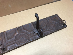 VTG Decorative Hat & Key Rack Rust 23″ Tin Ceiling Metal 2 Hook Old 609-26B