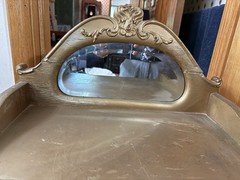 1800’s Gilded Hand Painted 7-Shelves Vernis Martin Style Beveled Mirror Cabinet